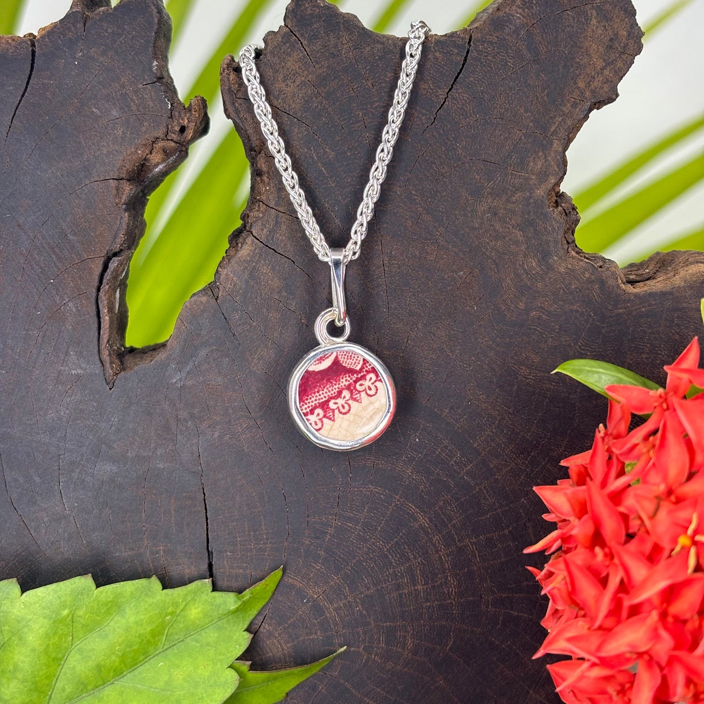 Rasberry Lace Sterling Silver Pendant Small