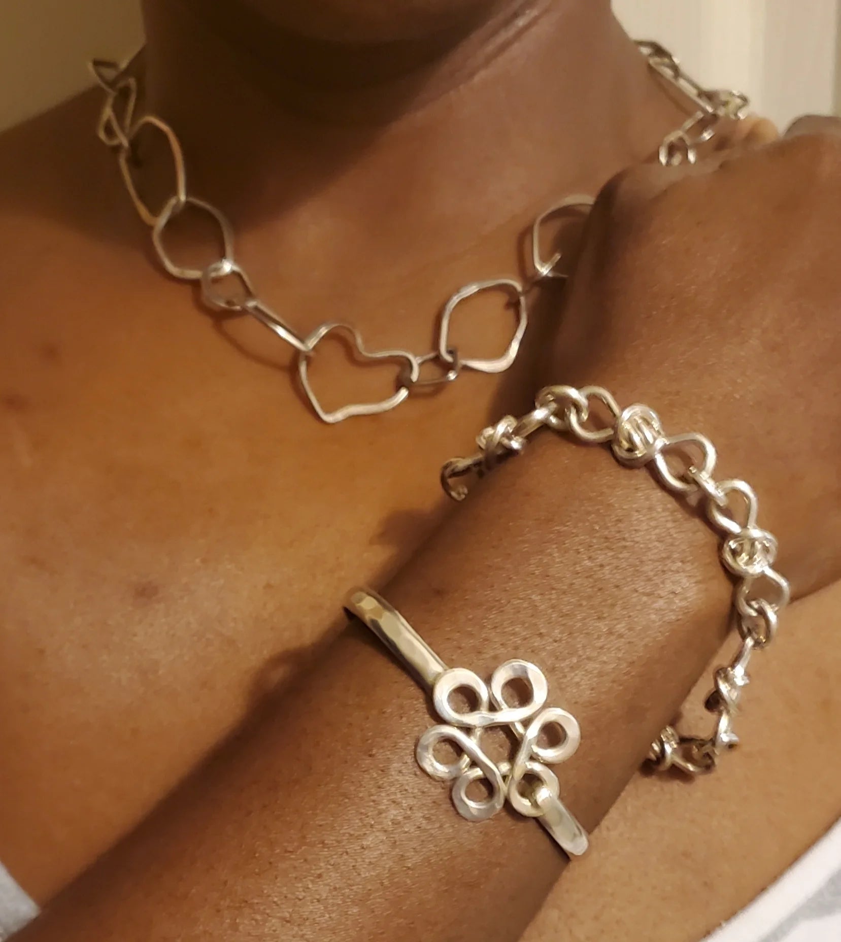 Love knot heavy sterling silver handchain, flower of life 