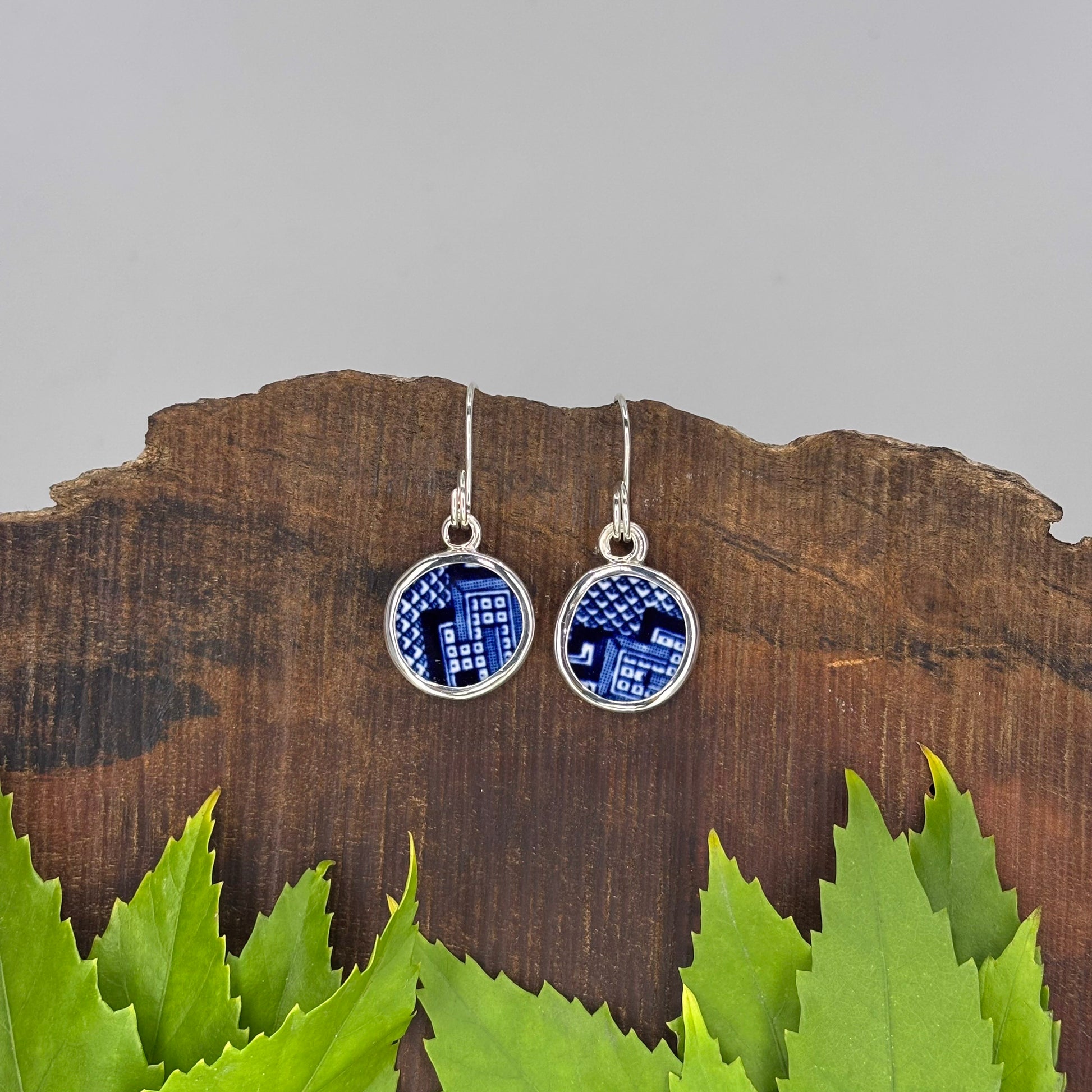 Blue Willow Dream Sterling Silver Earrings Round