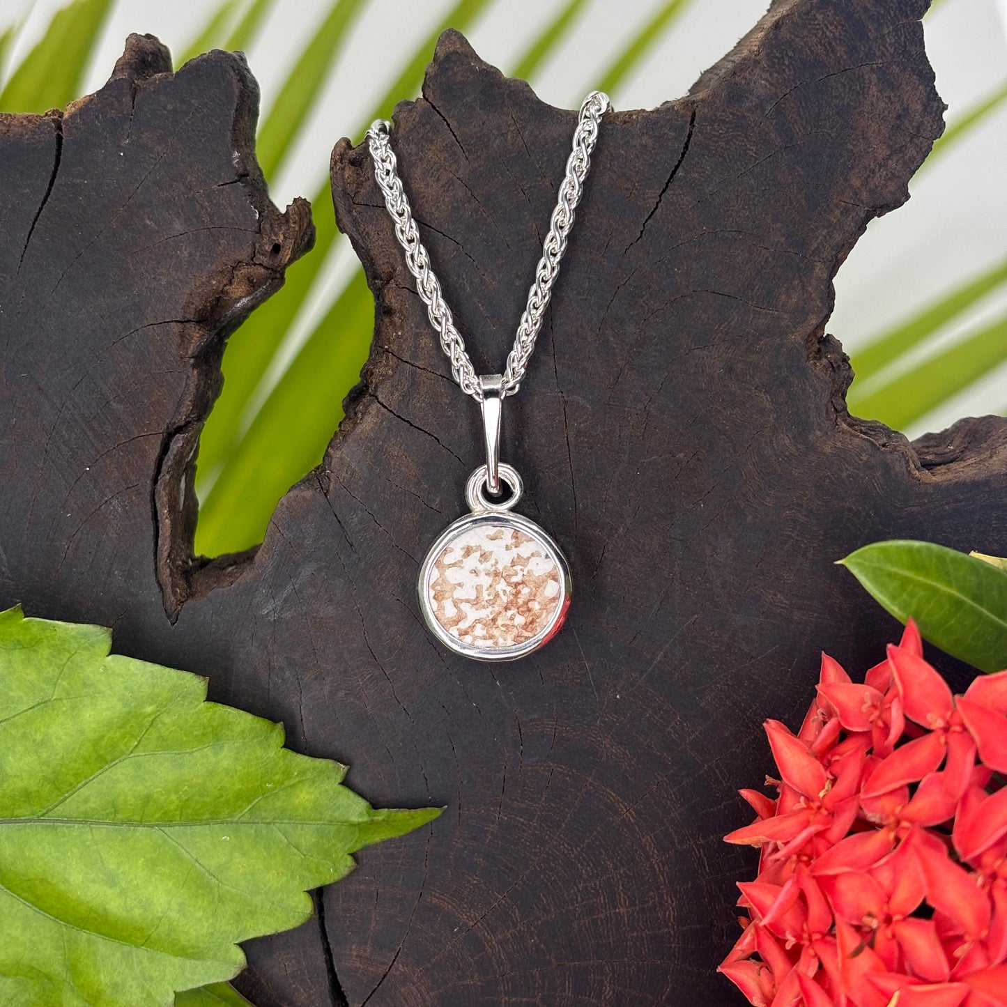 Coral Dust Sterling Silver Pendant Small