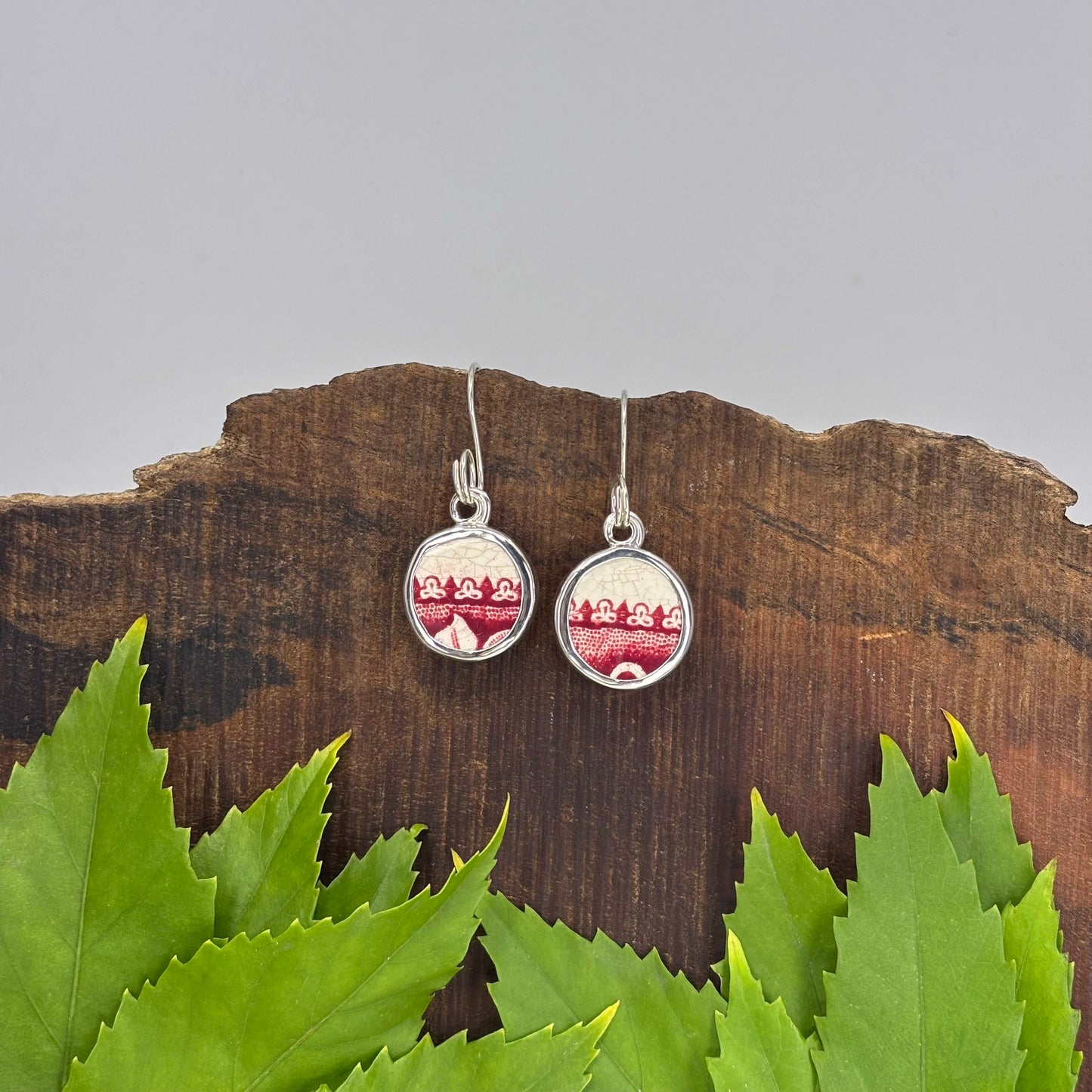 Crimson Lace Sterling Silver Earrings Round