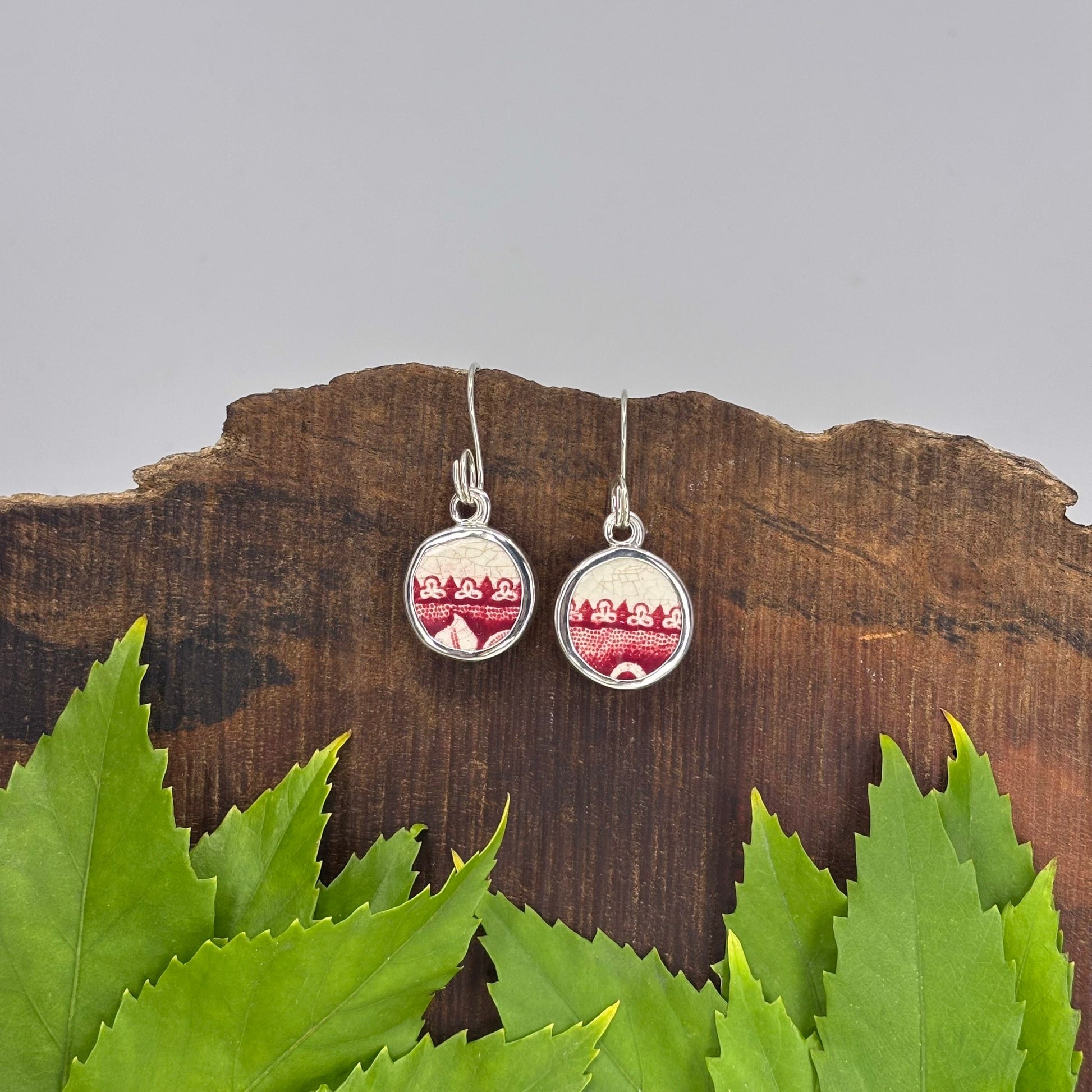 Crimson Lace Sterling Silver Earrings Round