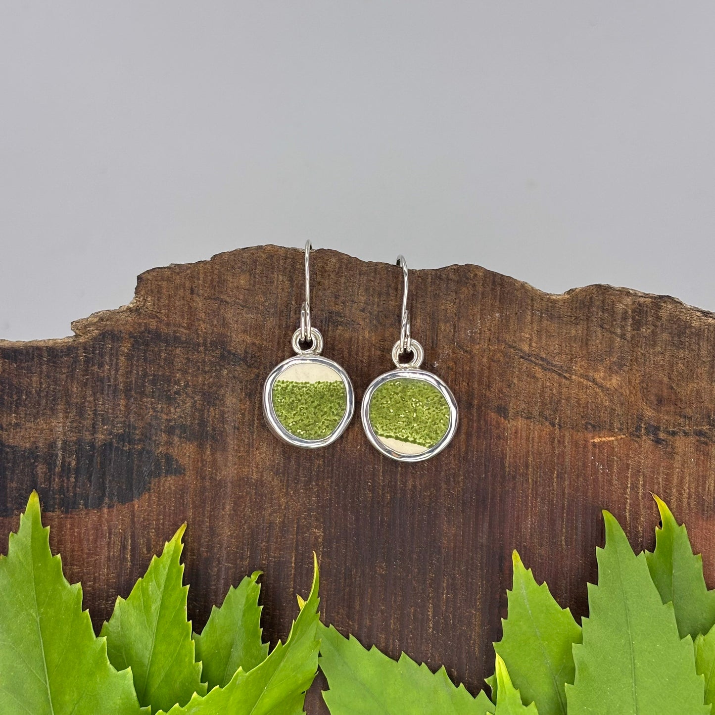 Olive Tide Sterling Silver Earrings Round