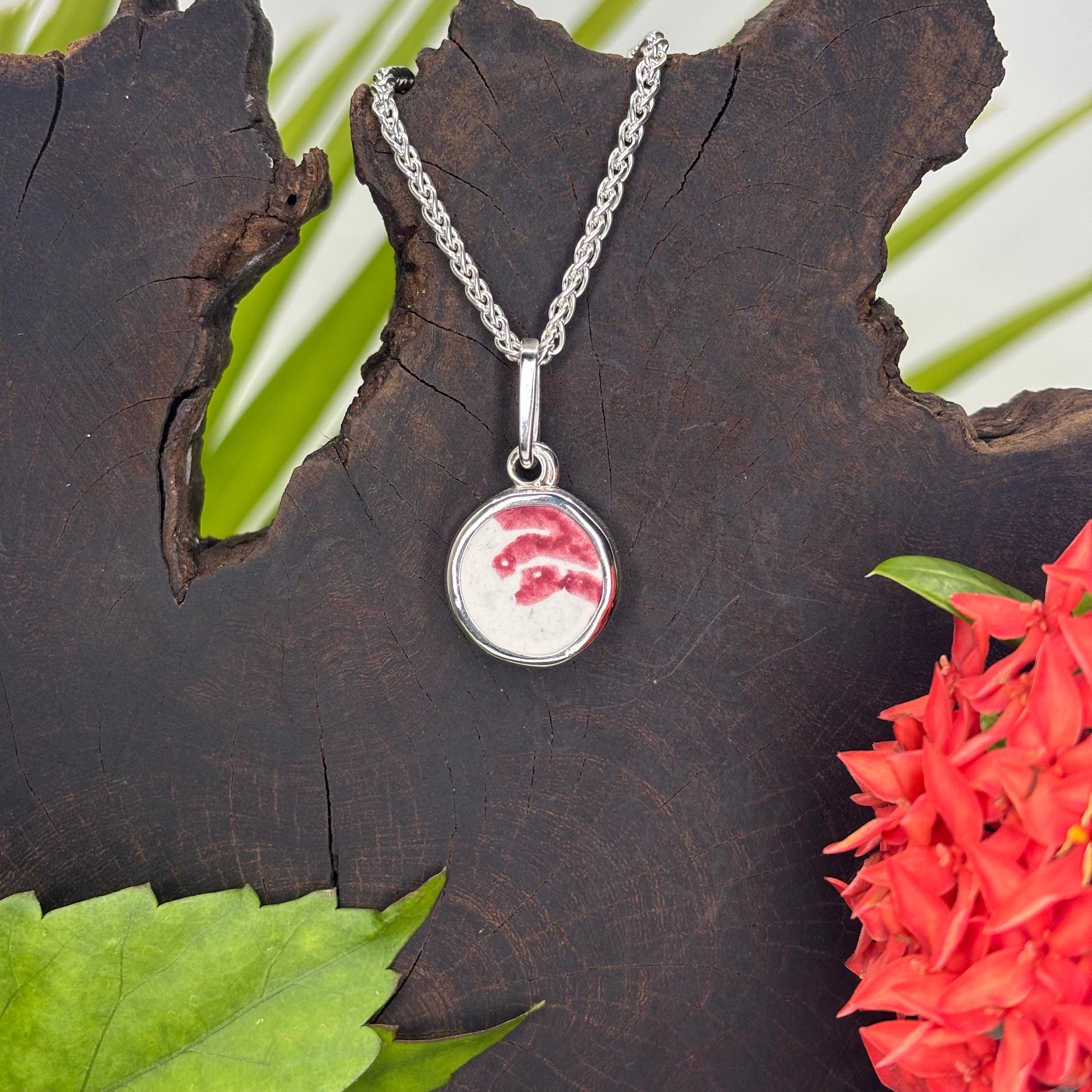 Red Drift Sterling Silver Pendant Small