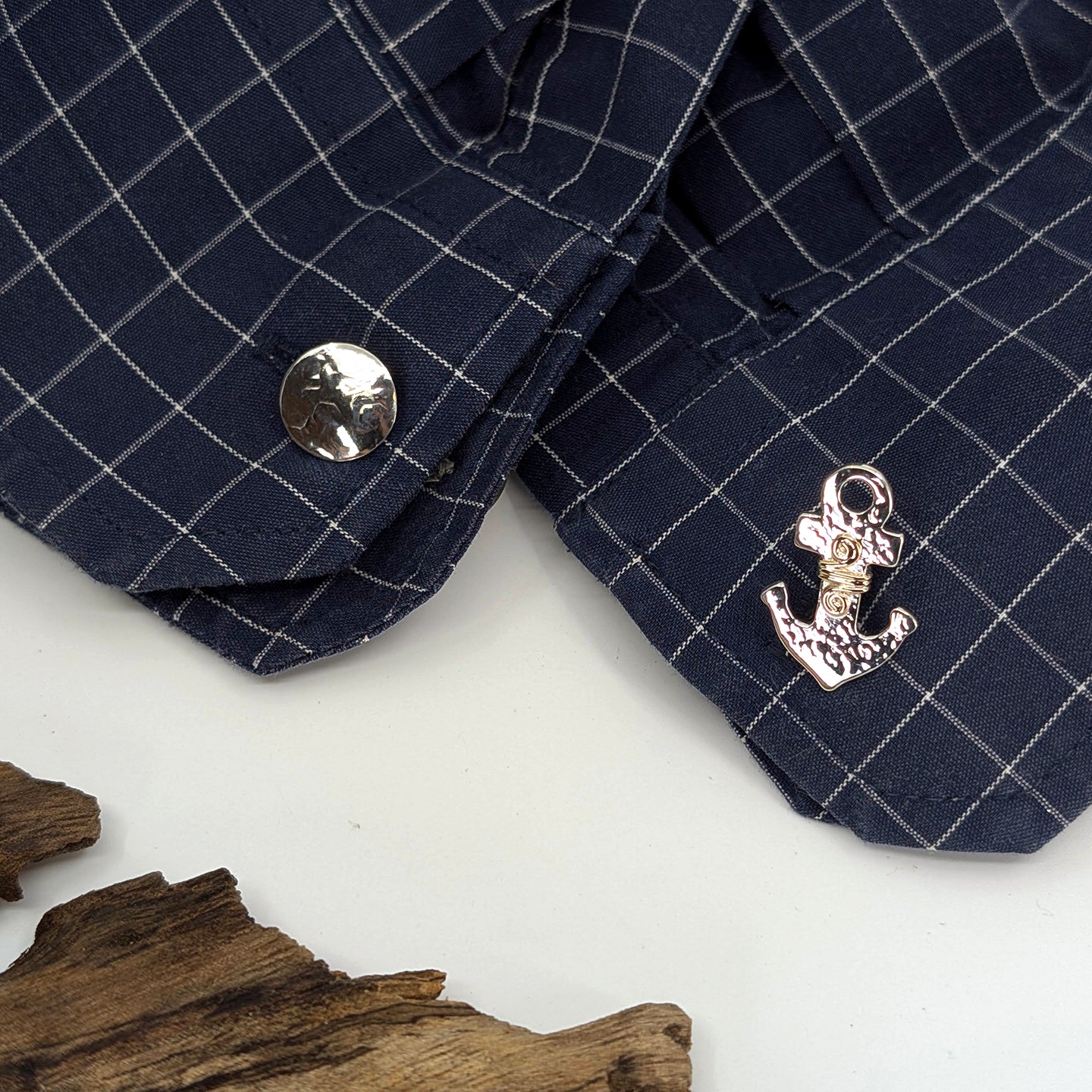 anchor cuff link-Two-Tone (Silver & 14k Gold)-One Size-