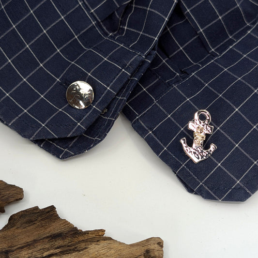 anchor cuff link-Two-Tone (Silver & 14k Gold)-One Size-