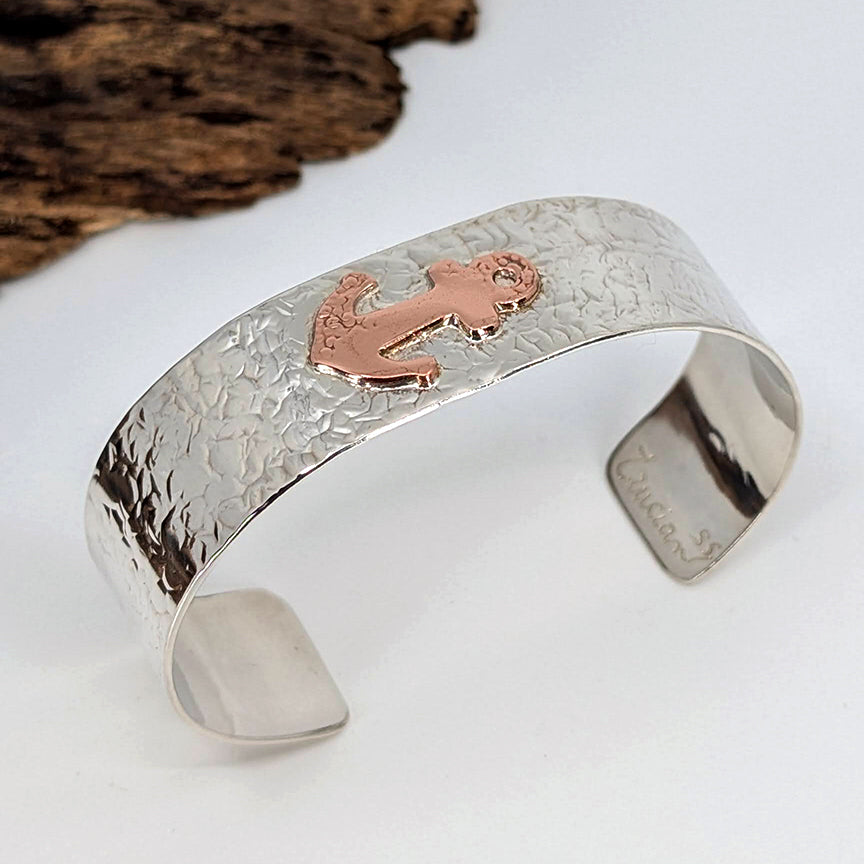 anchor wide cuff bracelet-Sterling Silver-One Size-