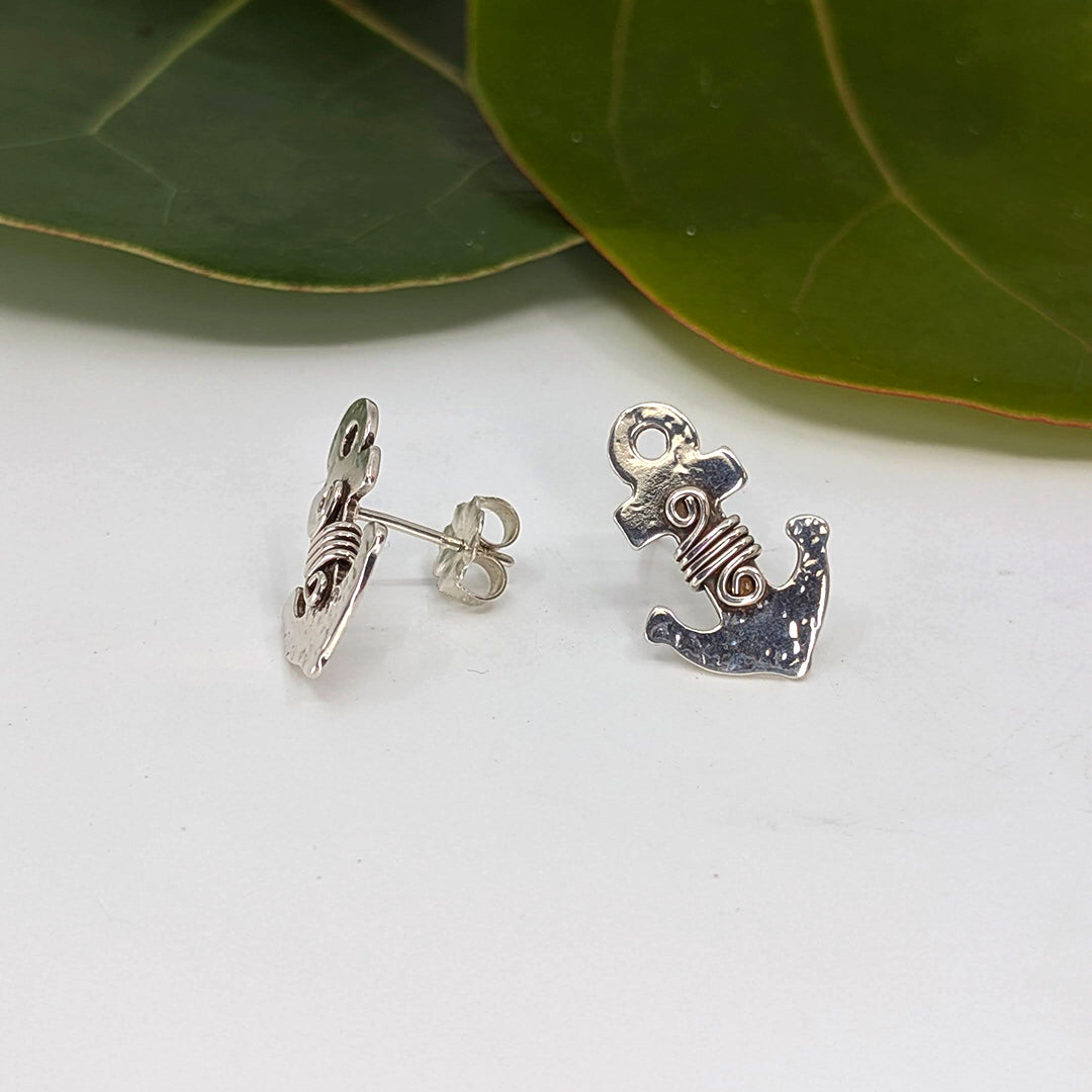 anchor post earring-Sterling Silver-One Size-