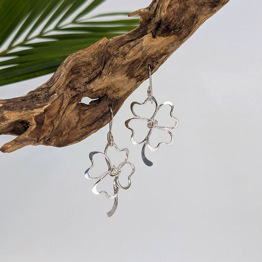 clover drop earring-Sterling Silver-Large-