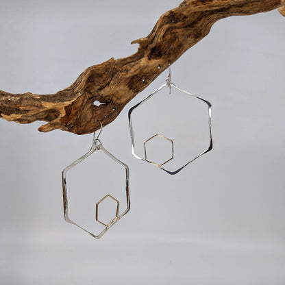 honeycomb hoop earring-Two-Tone (Silver & 14k Gold)-Large-