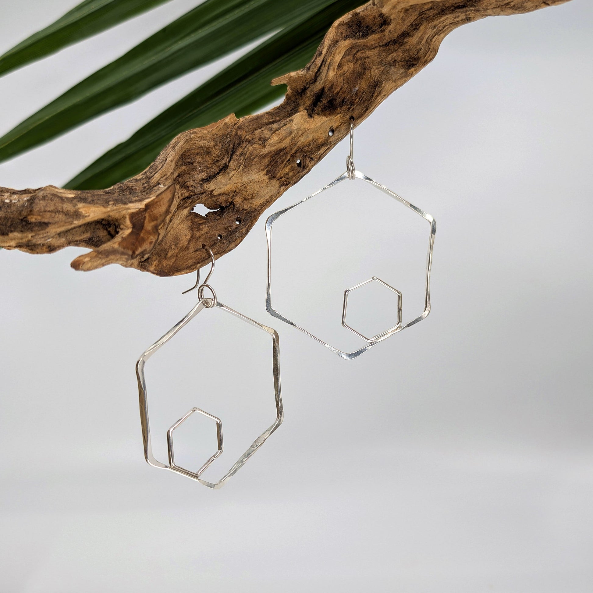 honeycomb hoop earring-Sterling Silver-Large-