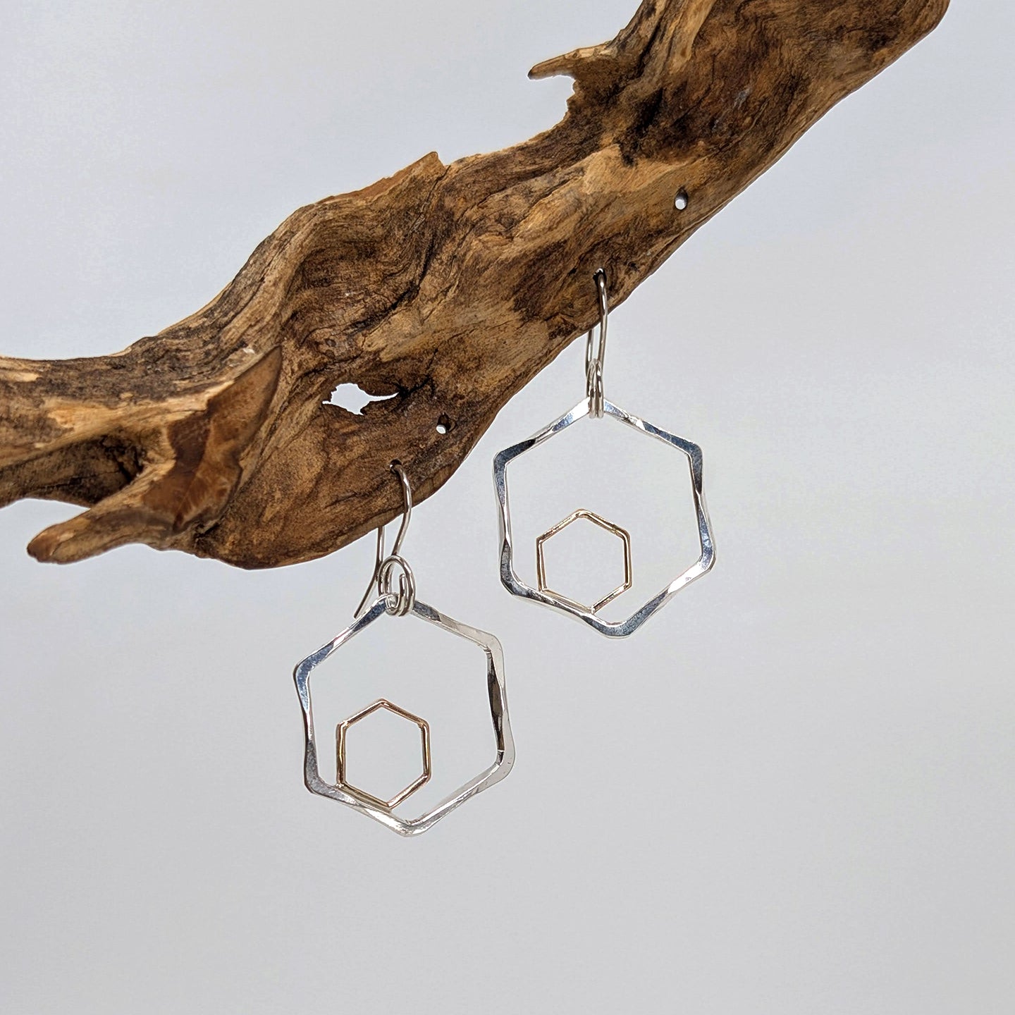 honeycomb hoop earring-Two-Tone (Silver & 14k Gold)-Small-