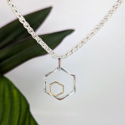 honeycomb pendant-Two-Tone (Silver & 14k Gold)-One Size-