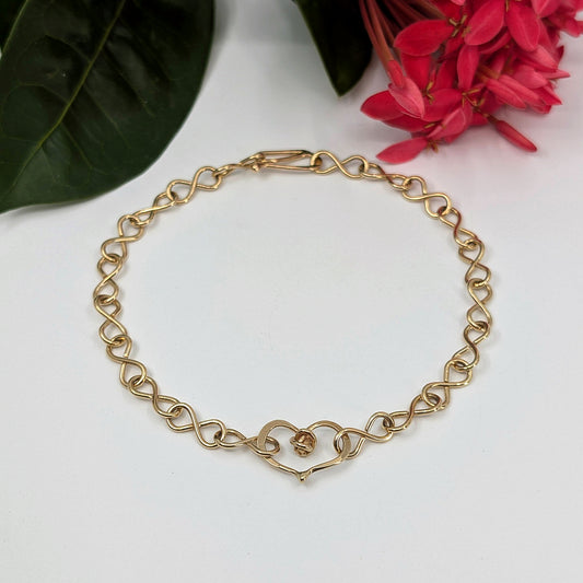 heart chain anklet-Two-Tone (Silver & 14k Gold)-Anklet-