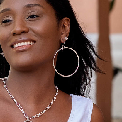 ring of fire hoop earring-Sterling Silver-Medium-