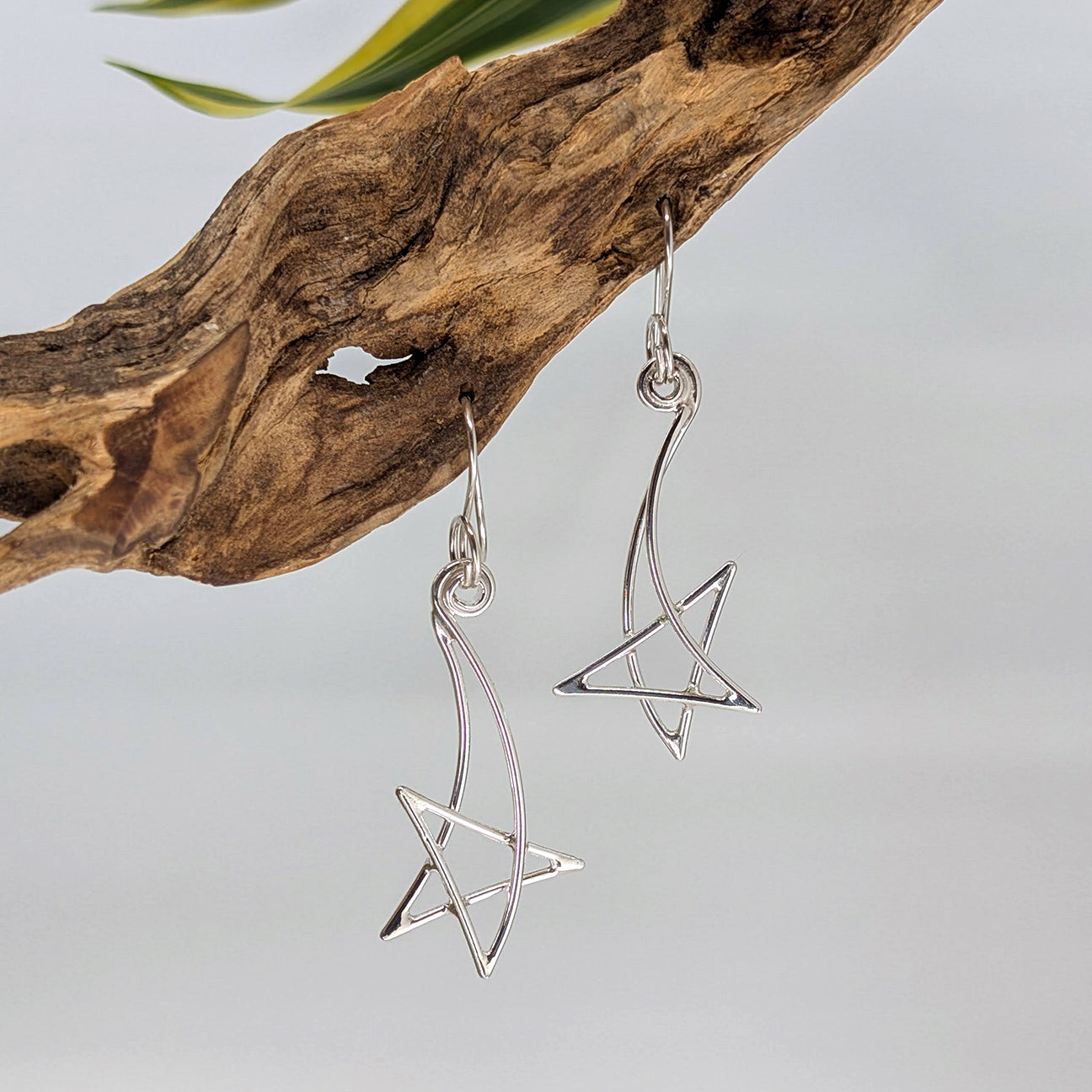 shooting star drop earring-Sterling Silver-Medium-