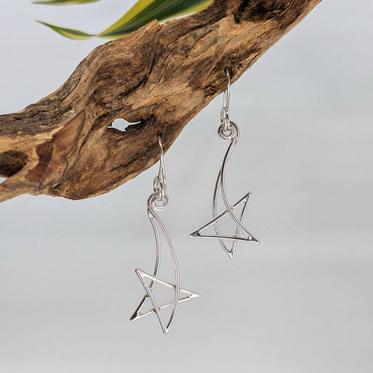 shooting star drop earring-Sterling Silver-Medium-