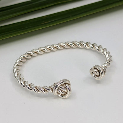 twisted knot heavy cuff bracelet-Sterling Silver-Medium-