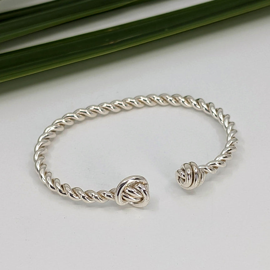 twisted knot thin cuff bracelet-Sterling Silver-Small-