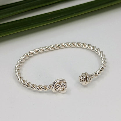 twisted knot thin cuff bracelet-Sterling Silver-Small-