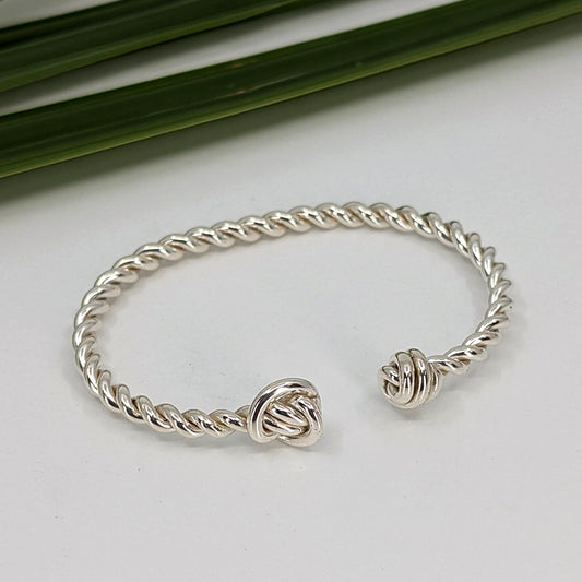 twisted knot thin cuff bracelet-Sterling Silver-Small-