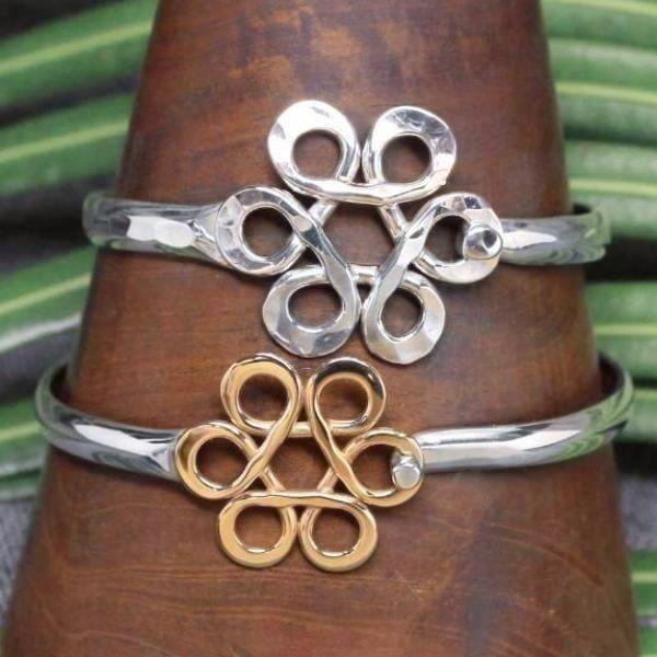 Sterling silver, 14k gold and 2 tone classic bracelets with Flower of Life design.