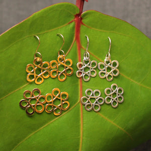 14k gold and Sterling silver Flower of Life kids earrings available as drop or post.