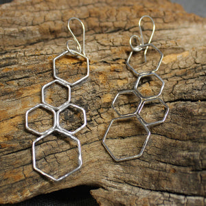 Honeycomb sterling silver cluster earrings.