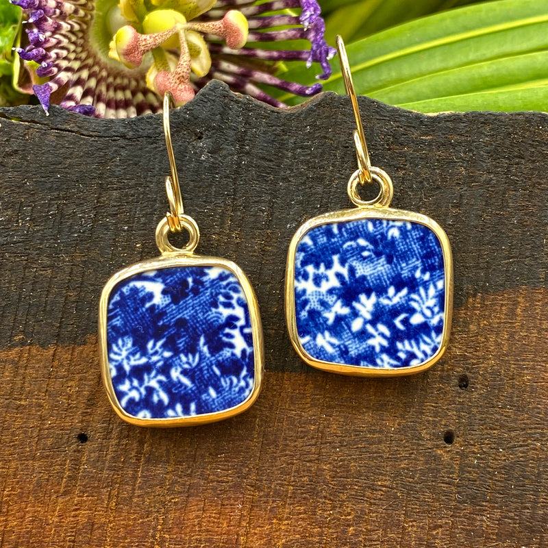 Blue Garden Textures 14k Gold Earrings