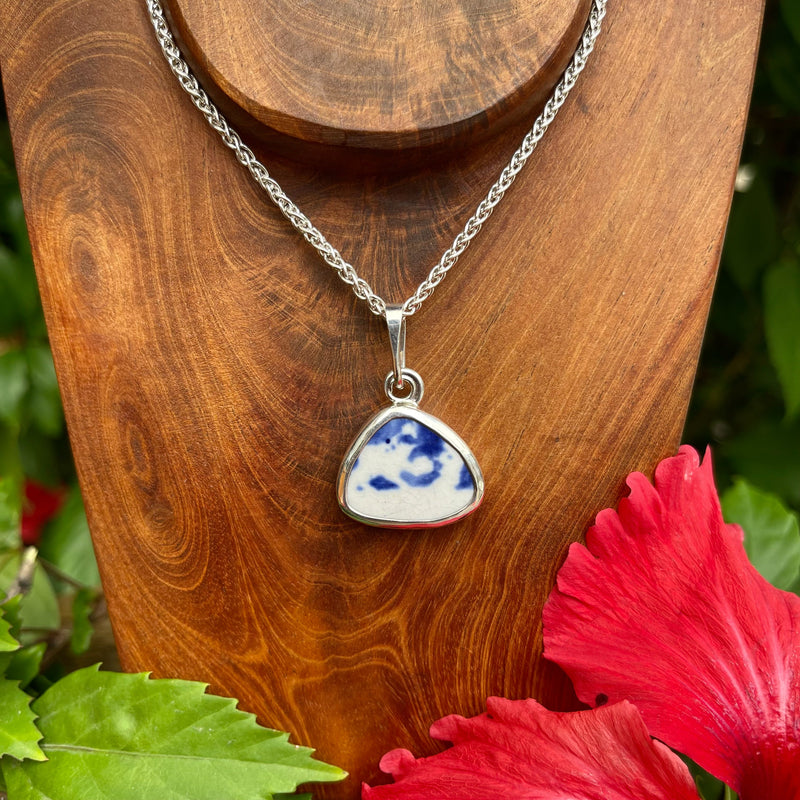 Hand Painted Blue Sterling Silver Pendant