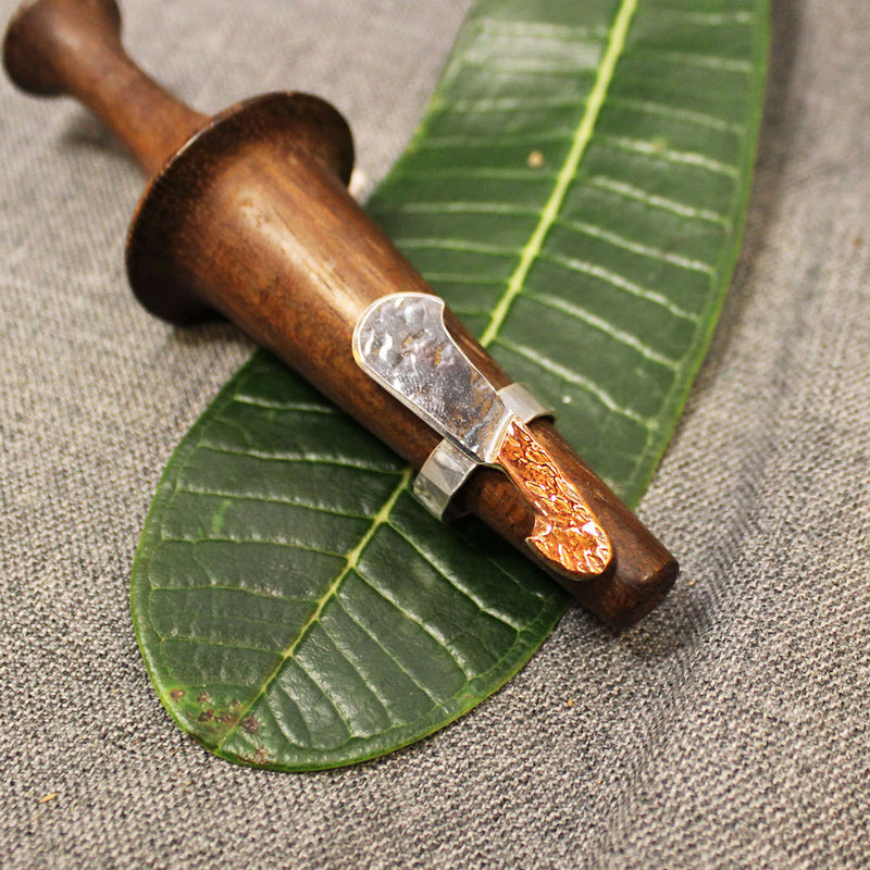 Sterling silver hammered and hand carved machete ring.