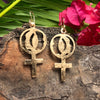 Sterling silver and 14k gold earrings with Women's Coalition venus symbol.